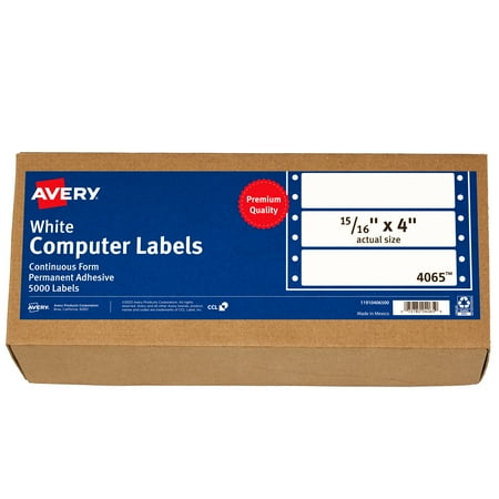 Avery White Computer Labels, 15/16" x 4", Dot Matrix Labels and Pin-Feed Labels, 5,000 Total (4065)