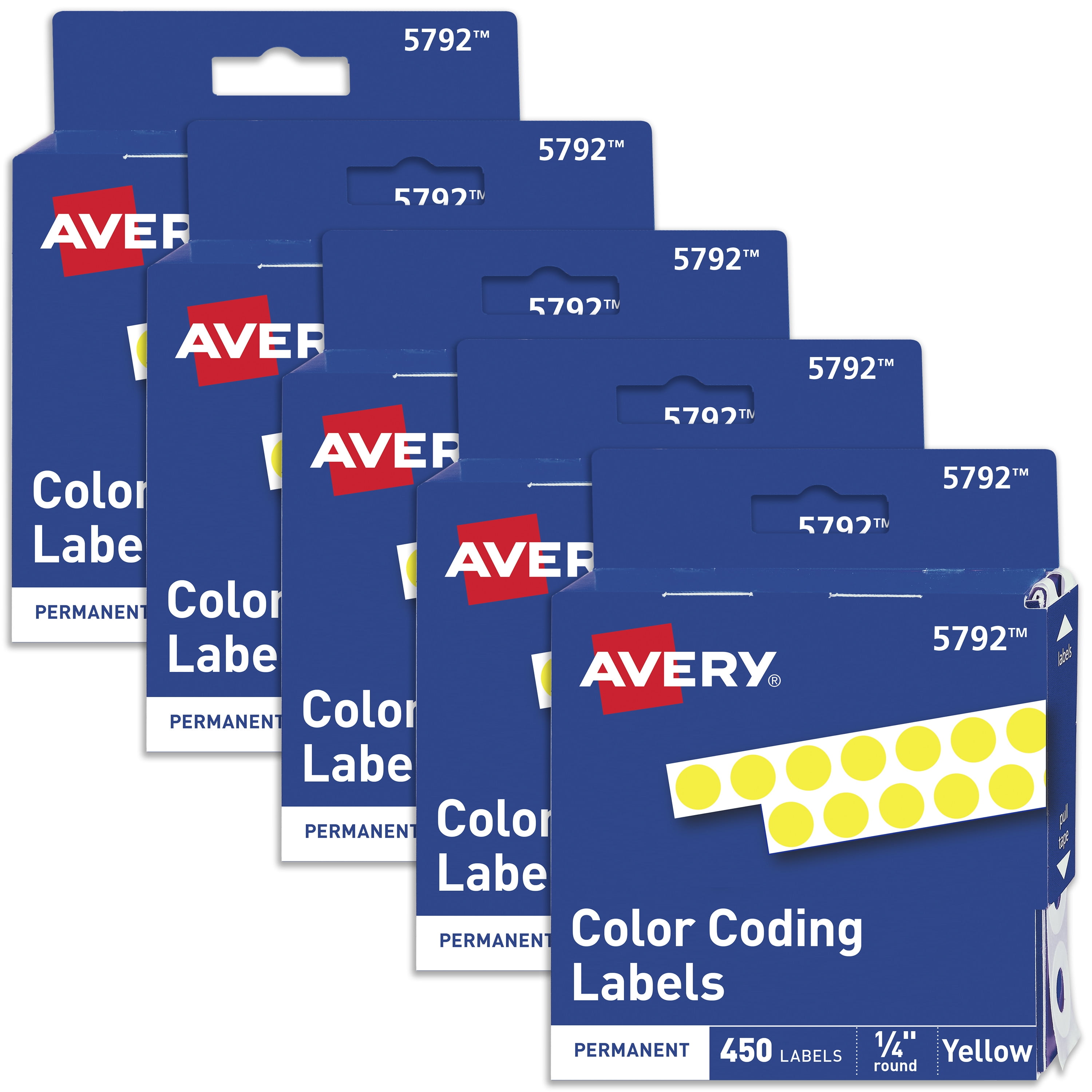 Avery Dot Stickers 1/4 inch, 450 Yellow Stickers per Pack, 5 Packs, 2,250 Total Round Labels