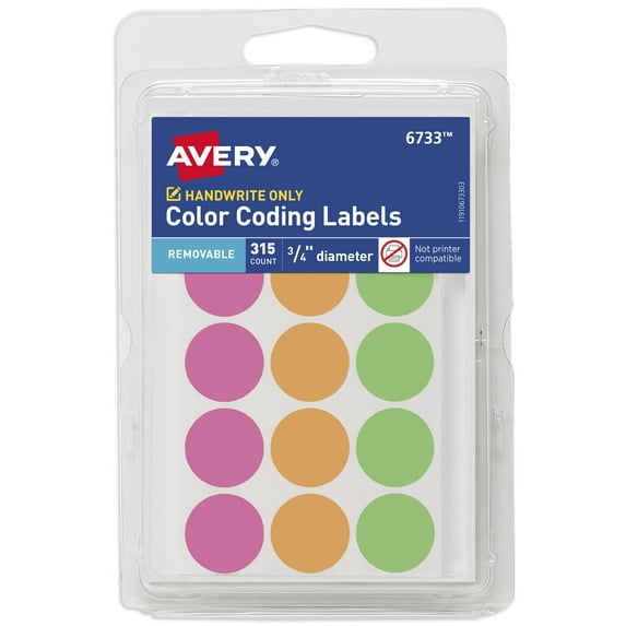 Avery Dot Stickers, 3/4" Diameter, Assorted Neon, 315 Total (6733)