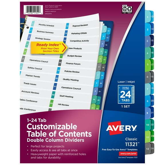 Avery Double Column 24 Tab Dividers, Customizable TOC, 1 Set (11321)