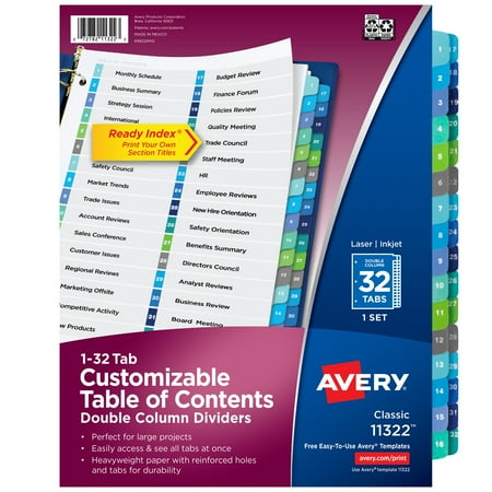 Avery Double Column Dividers, 32 Tabs, Ready Index (11322)