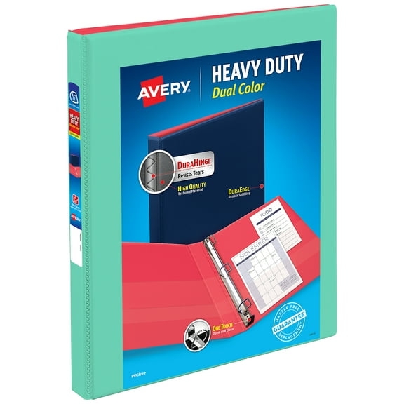 Avery Heavy-Duty Dual Color Binder, 0.5" Rings, Mint/Coral (17881)