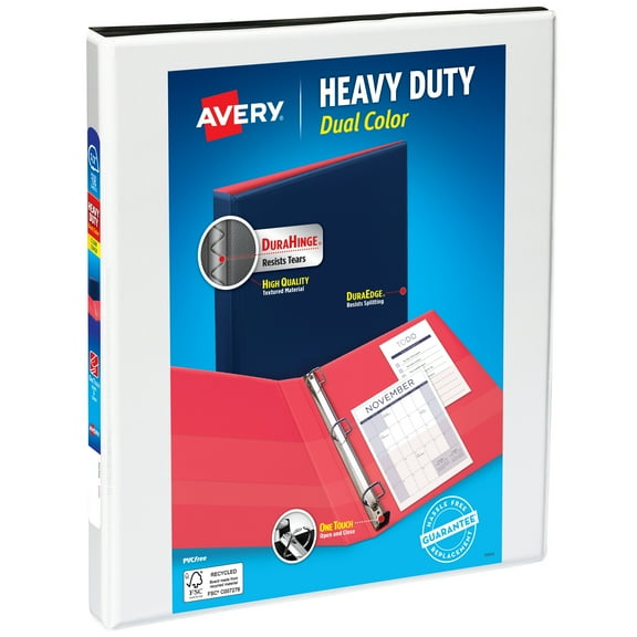 Avery Dual Color Binder, 1/2 inch Slant Rings, White/Black (17880)