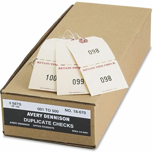 Avery® Duplicate Auto Park Tags, Manila, Strung, 4-3/4" x 2-3/8", 500 Tags (18670), 4.75" Length x 2.38" Width, Rectangular, 1 to 500 Print Serial | 5 Boxes (2500 Total)
