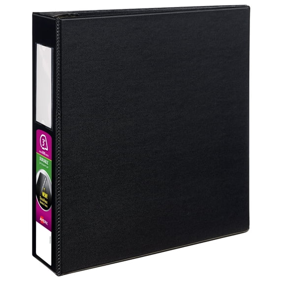 Avery Durable Binder, 3" Slant Rings, 600-Sheet Capacity, Label Holder, DuraHinge, Black (27654)