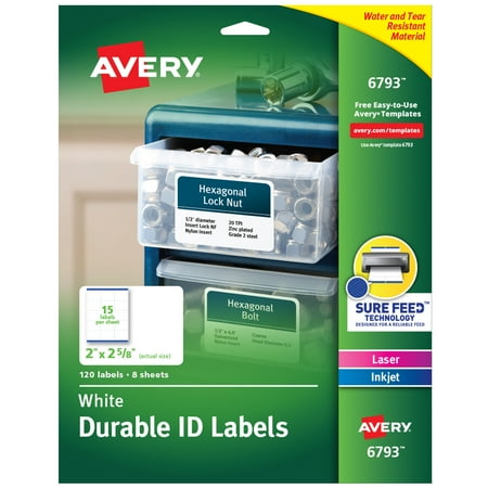 Avery Durable Easy Peel ID Labels, 2" x 2-5/8", 120 Labels (6793)