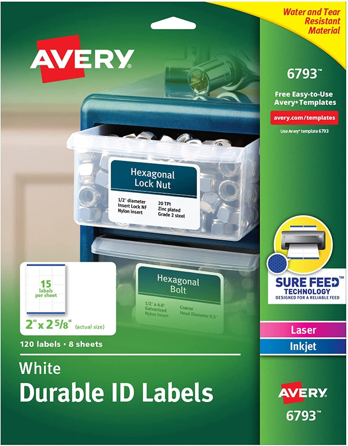 Avery Durable Easy Peel ID Labels, 2" x 2-5/8", 120 Labels (6793)