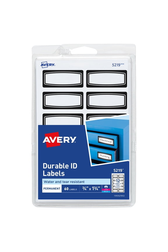 Durable ID Labels, 3/4" x 1-3/4", Film, Permanent, Black Border, Laser/Inkjet, 60 Labels