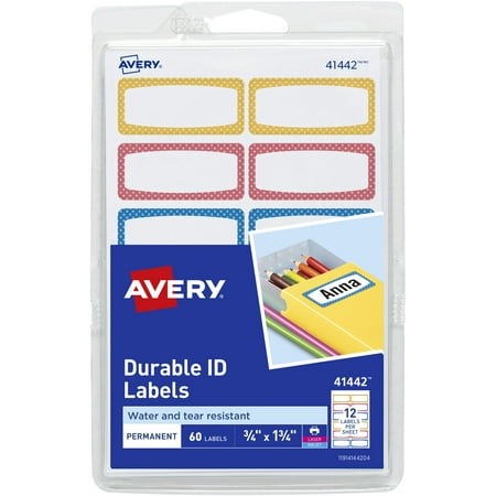 Avery Durable ID Labels, 3/4" x 1-3/4", Film, Permanent, Neon Border, 60 Labels