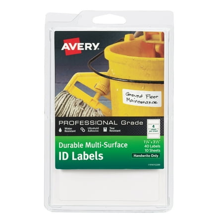 Avery Durable ID Labels, Permanent Adhesive, Handwrite, 1-1/4" x 3-1/2", 40 Labels (61522)