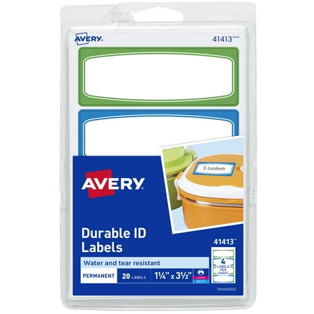 Avery Durable Labels, 3-1/2" x 1-1/4", Assorted, 20 Total (41413)
