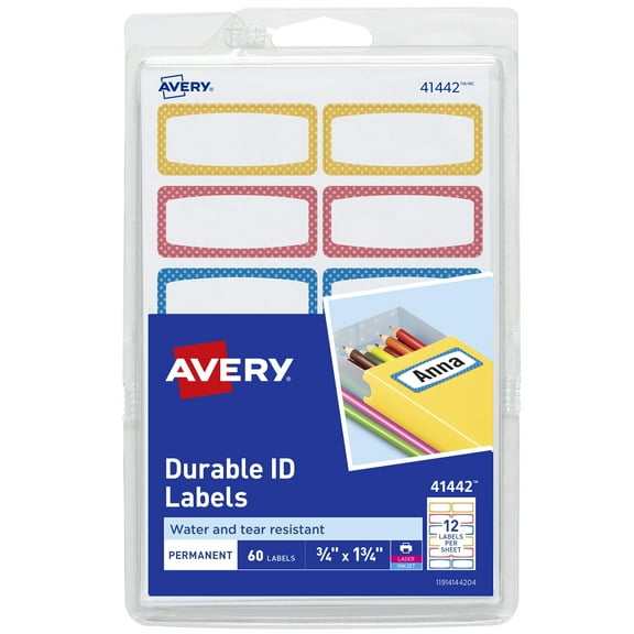Avery Durable Labels, 3/4" x 1-3/4", Assorted, 3-Pack (31442)
