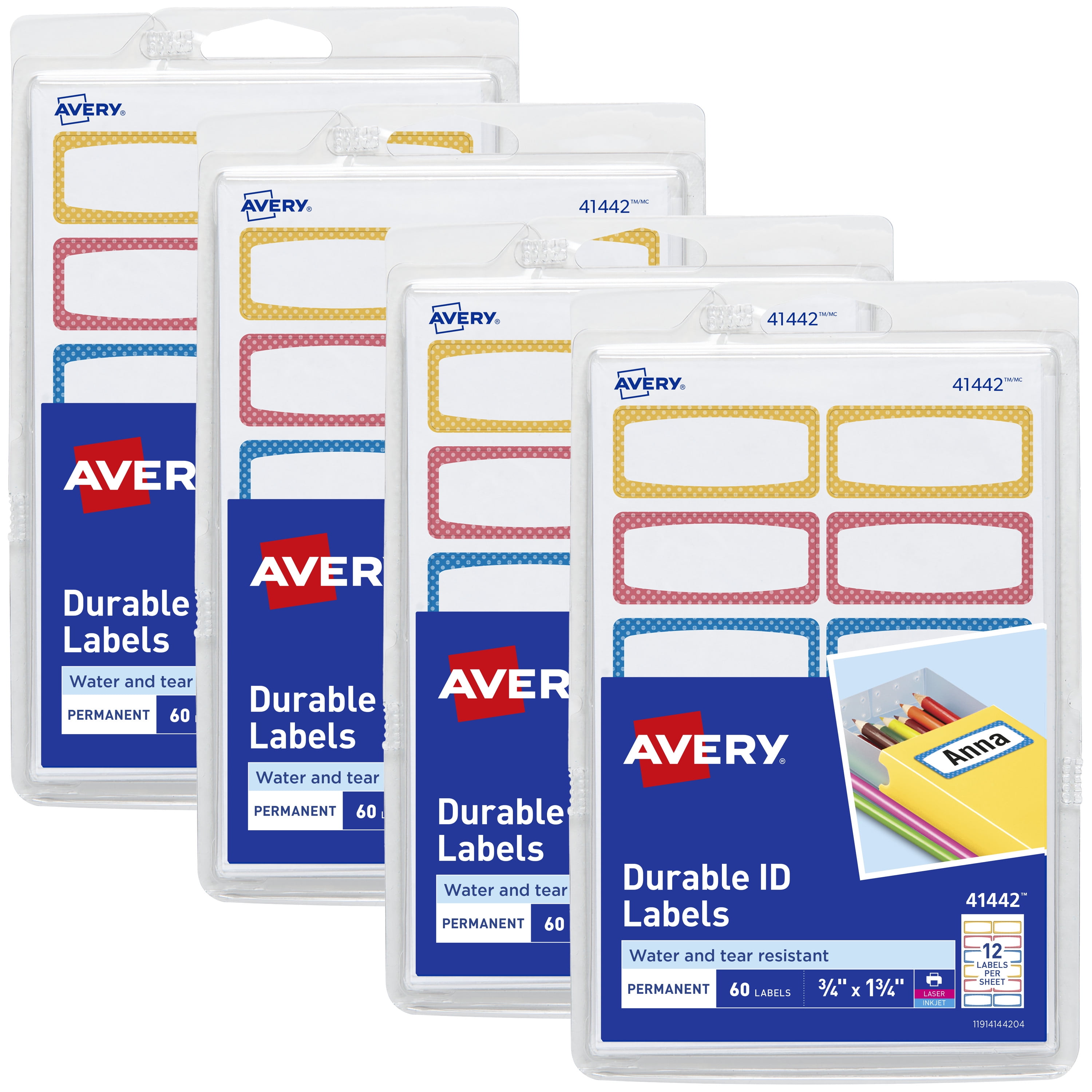 Avery Durable Labels for Kids' Gear, 3/4" x 1-3/4", Assorted Border ...