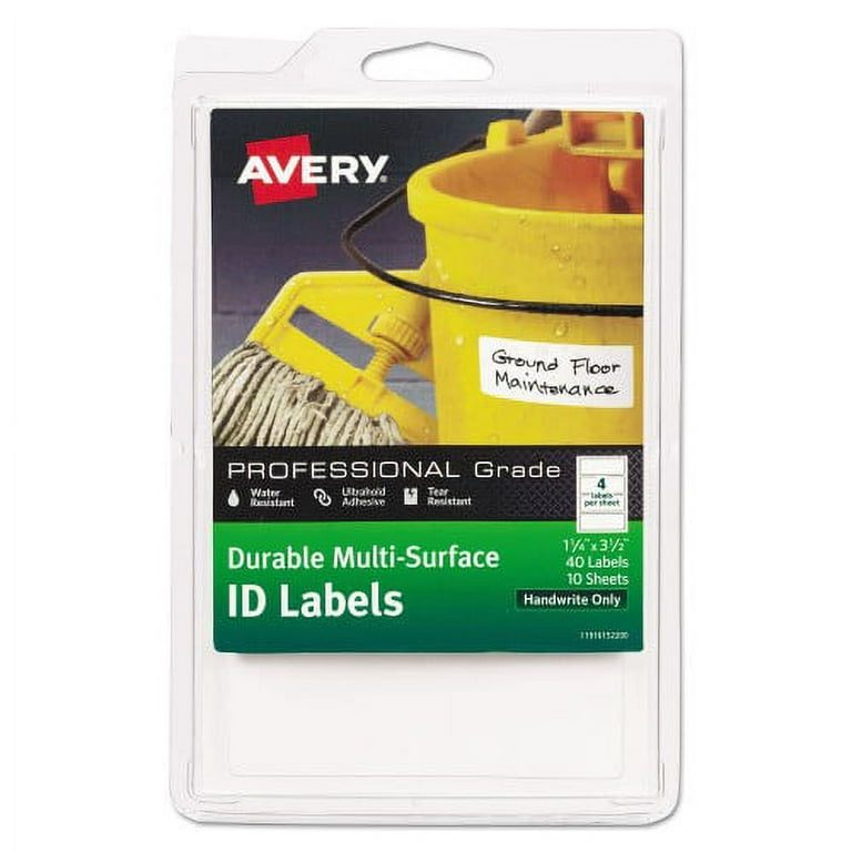 Durable Permanent Multi-Surface ID Labels, Inkjet/Laser Printers, 1.25 x 3.5, White, 4/Sheet, 10 Sheets/Pack Durable Permanent Multi-Surface ID Labels, Inkjet/Laser Printers, 1.25 x 3.5, White, 4/Sheet, 10 Sheets/Pack