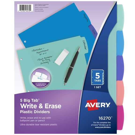 Avery Big Tab Write & Erase Dividers , 5-Tab (16270)