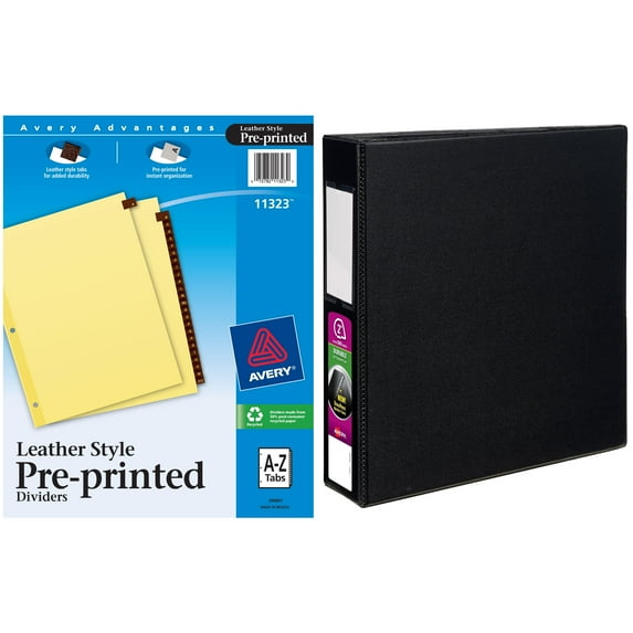 Avery Durable Slant Ring Binders with Label Holders and Avery A-Z Red Leather Tab Dividers Bundle