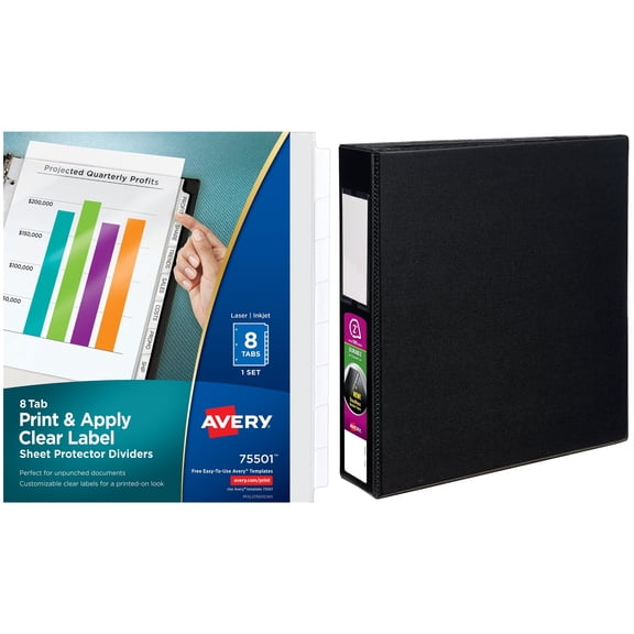Avery Durable Slant Ring Binders with Label Holders and Avery Index Maker Clear Pocket View Dividers Bundle