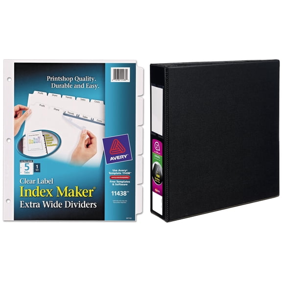 Avery Durable Slant Ring Binders with Label Holders and Avery Index Maker Extra-Wide Tab Dividers Bundle