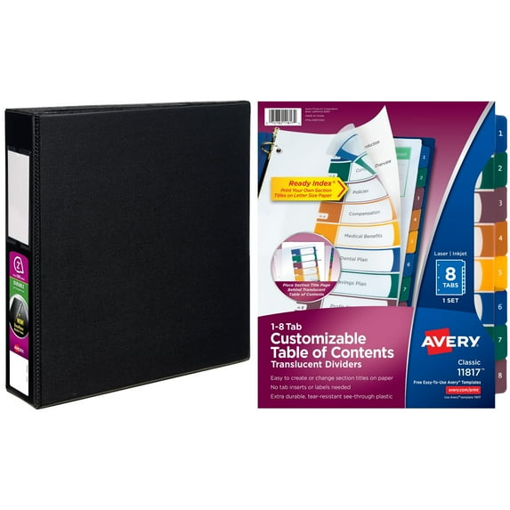 Avery Durable Slant Ring Binders with Label Holders and Avery Ready Index Translucent Table Of Contents Dividers Bundle