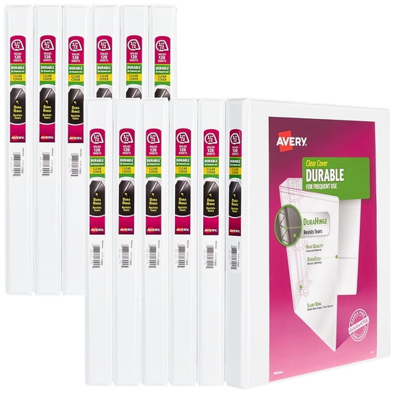 Avery Durable View Binder, 0.5" Slant Rings, 1 White Binder (17002) - 12 Pack