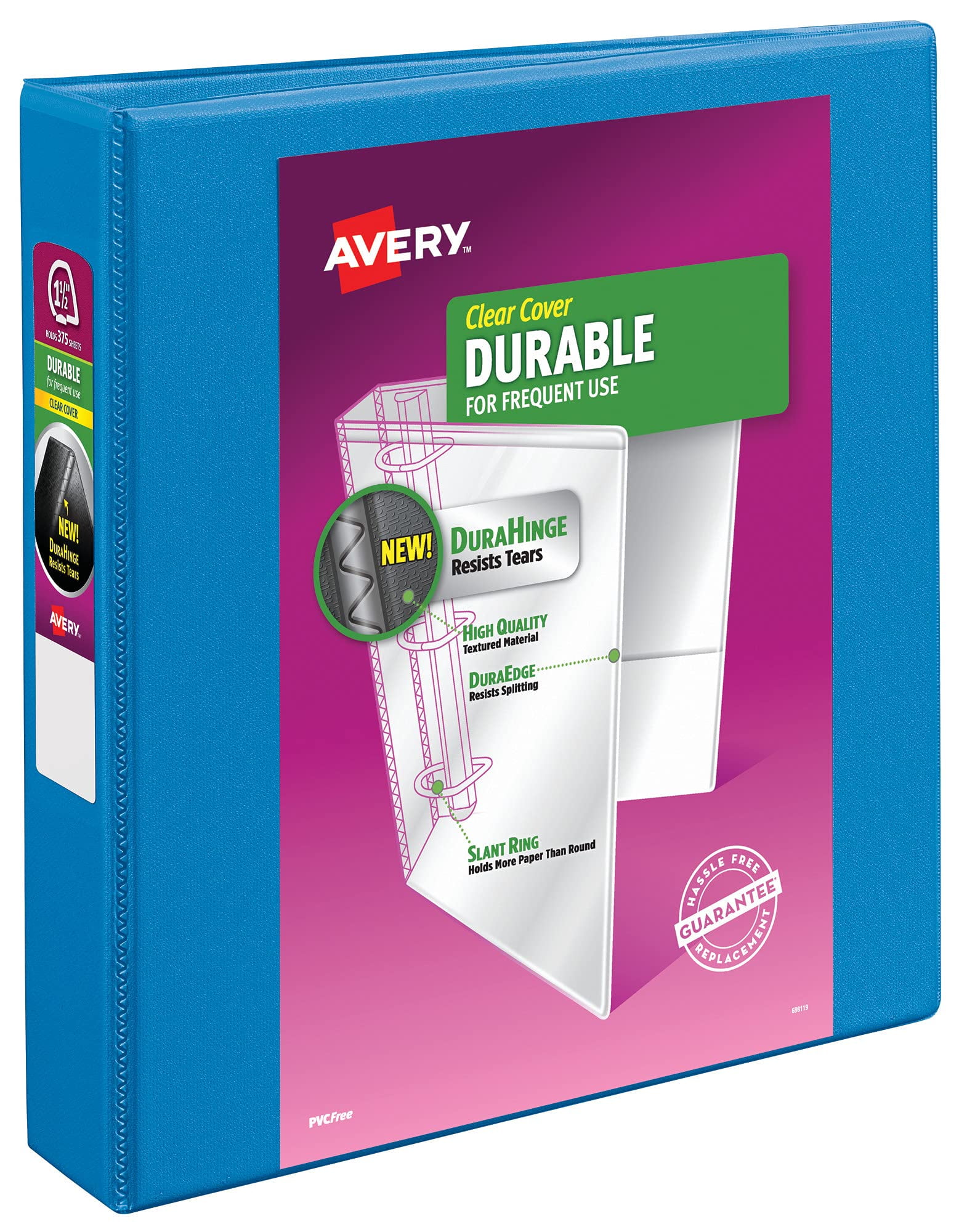 Avery Durable View 3 Ring Binder, 11/2 Inch Slant Rings, 1 Pool Blue