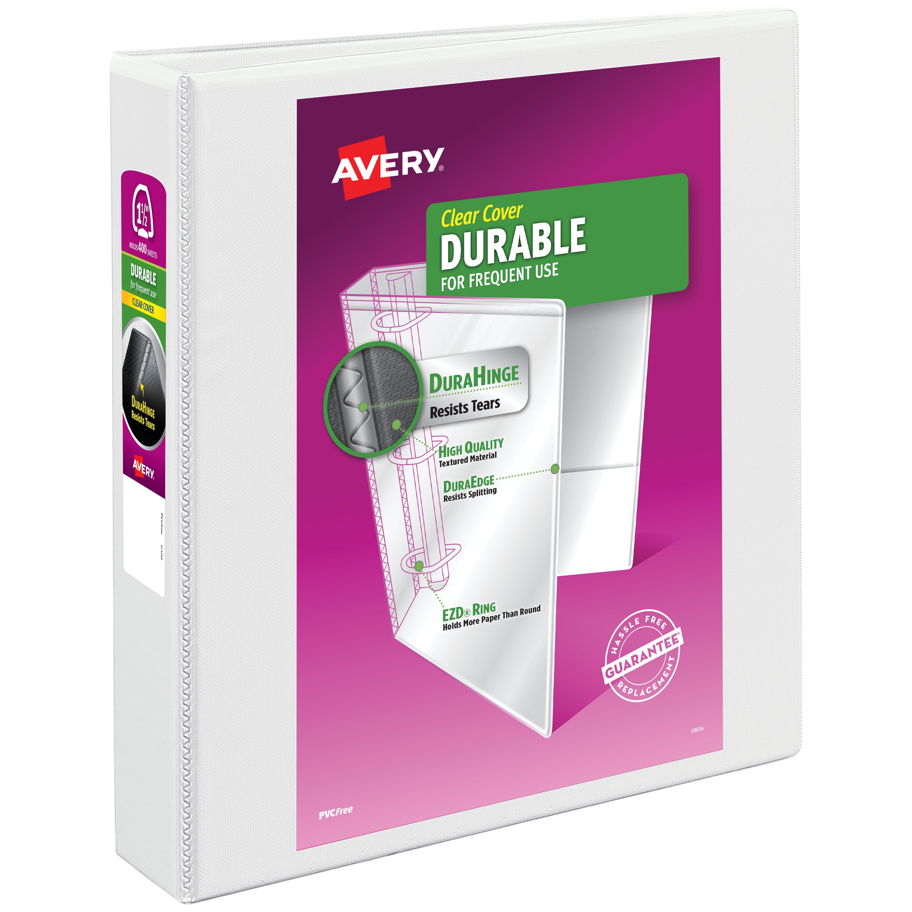 Avery Durable View 3 Ring Binder, 1.5" EZD Rings, 1 White Binder