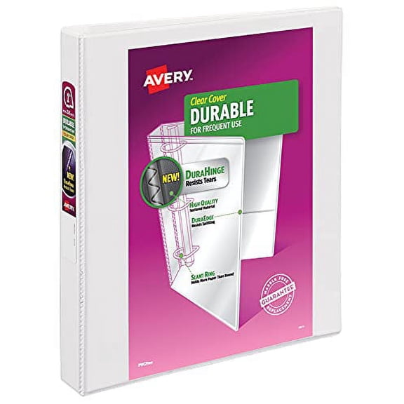 Avery Durable View 3 Ring Binder for Home, School Supplies, Office, or Organization Needs, 1" Slant Ring, 1 Pack White Binder (17012)
