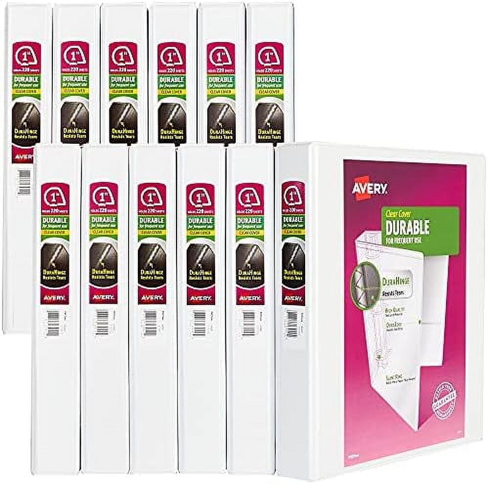 Avery Durable View 3 Ring Binder, 1 Inch Slant Rings, 12 White Binders (17012)
