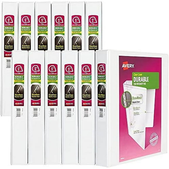 Avery Durable View 3 Ring Binder, 1 Inch Slant Rings, 12 White Binders (17012)