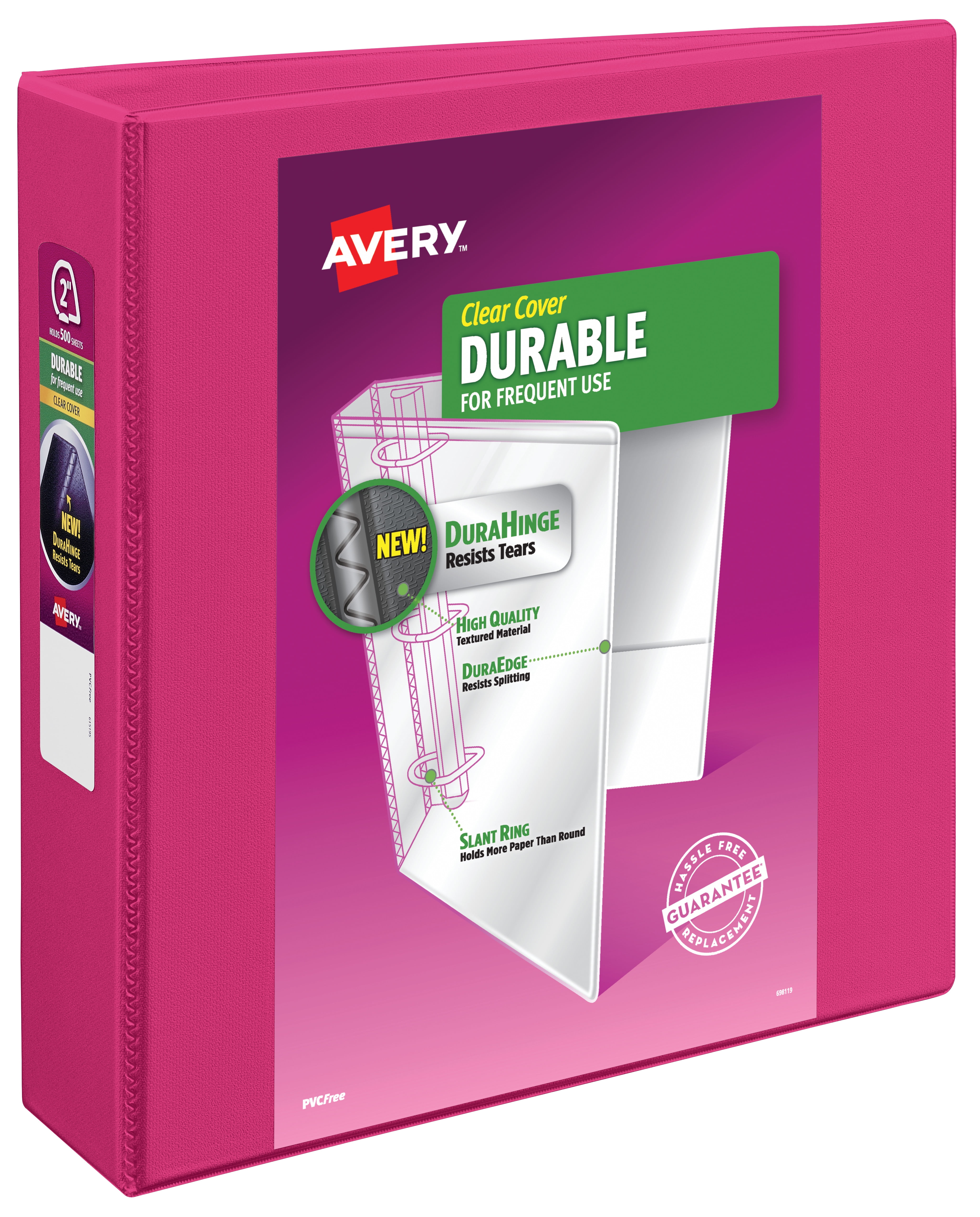 Avery Durable View 3 Ring Binder, 2" Slant Rings, 1 Pink Binder