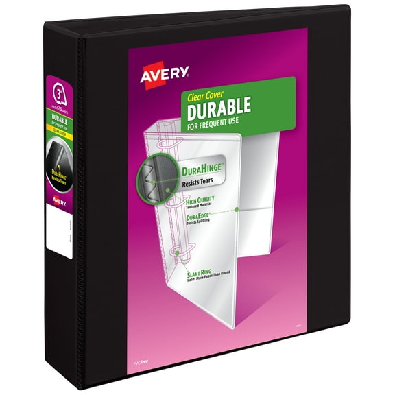 Avery Durable View 3 Ring Binder, 3" Slant Rings, 1 Black Binder
