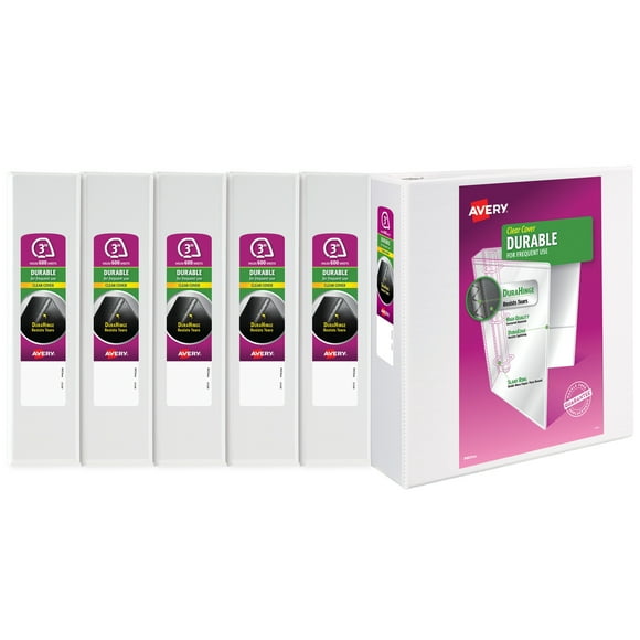 Avery Durable View 3 Ring Binder, 3" Slant Rings, 1 White Binder (17042) - 6 Pack