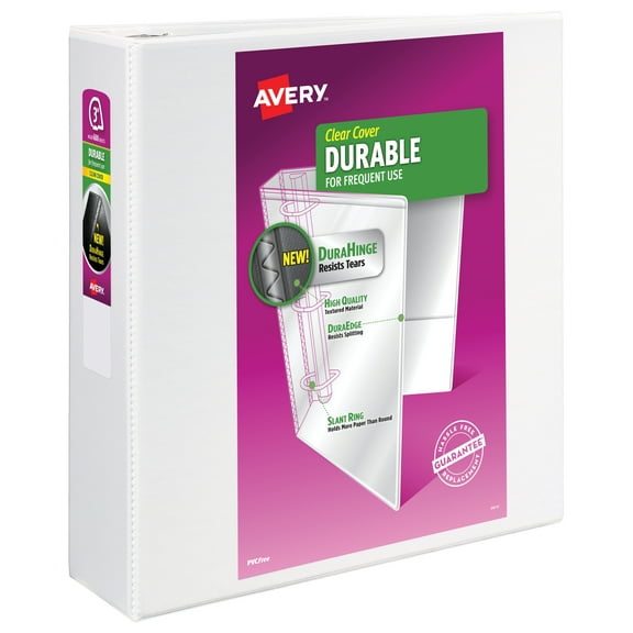 Avery Durable View 3 Ring Binder, 3" Slant Rings, 1 White Binder