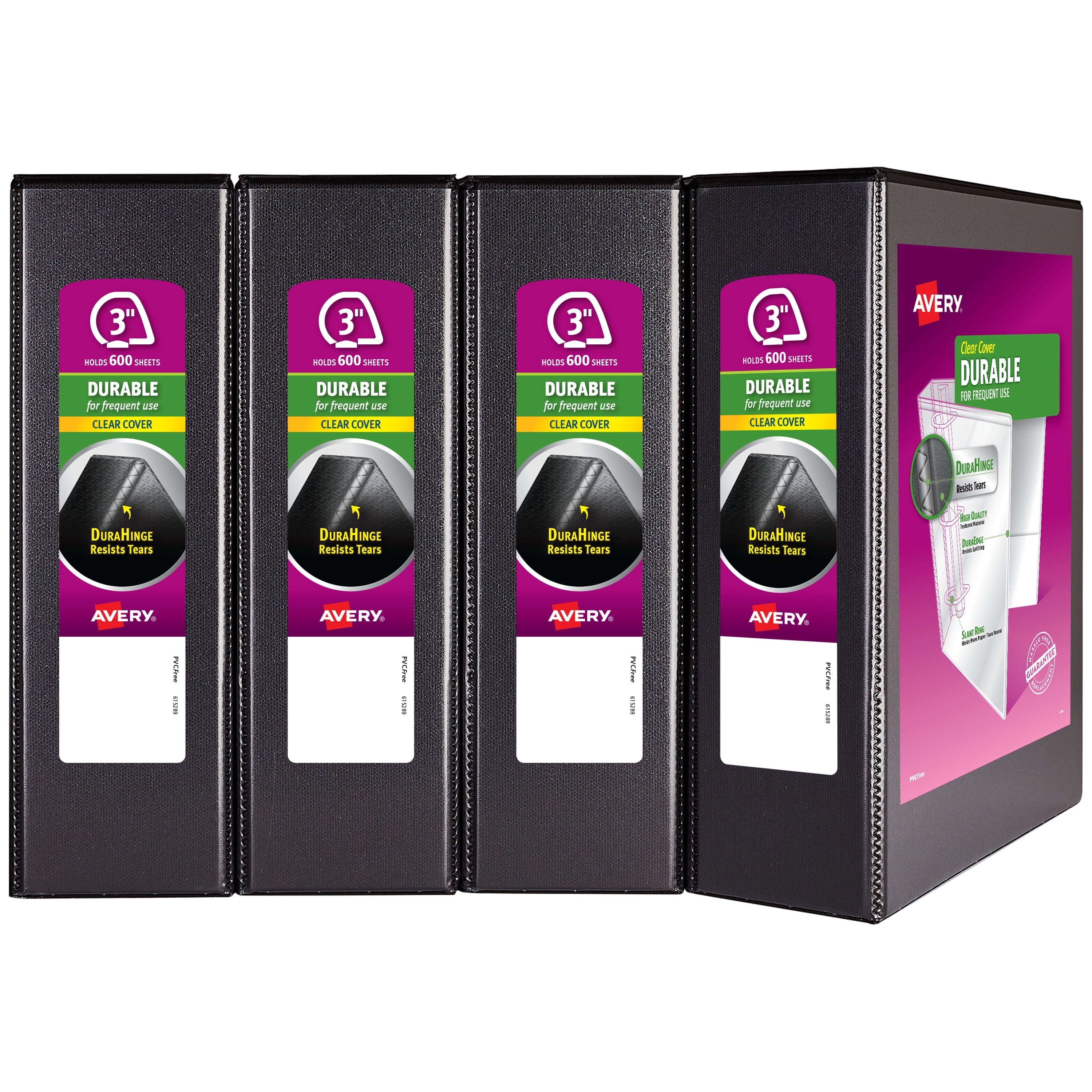 Avery Durable View 3 Ring Binder, 3" Slant Rings, 4 Black Binders