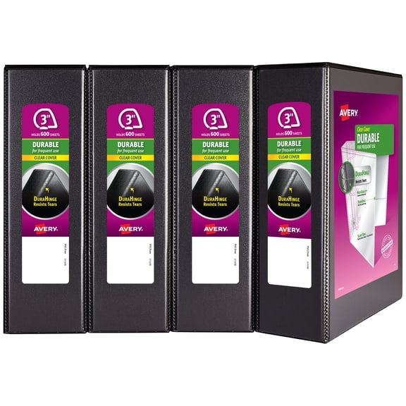 Avery Durable View 3 Ring Binder, 3" Slant Rings, 4 Black Binders