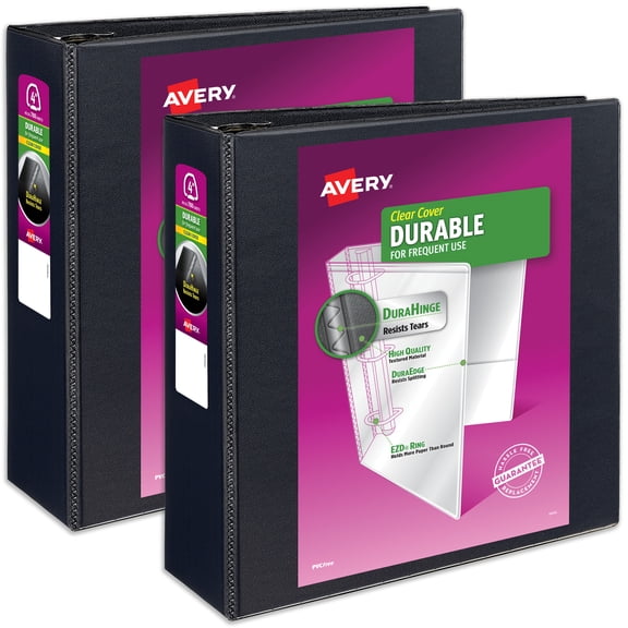 Avery Durable View 3 Ring Binder, 4 inch EZD Rings, 2 Black Binders (09800)