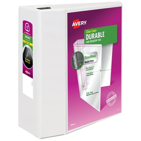 Avery Durable View 3 Ring Binder, 5" EZD Rings, 1 White Binder