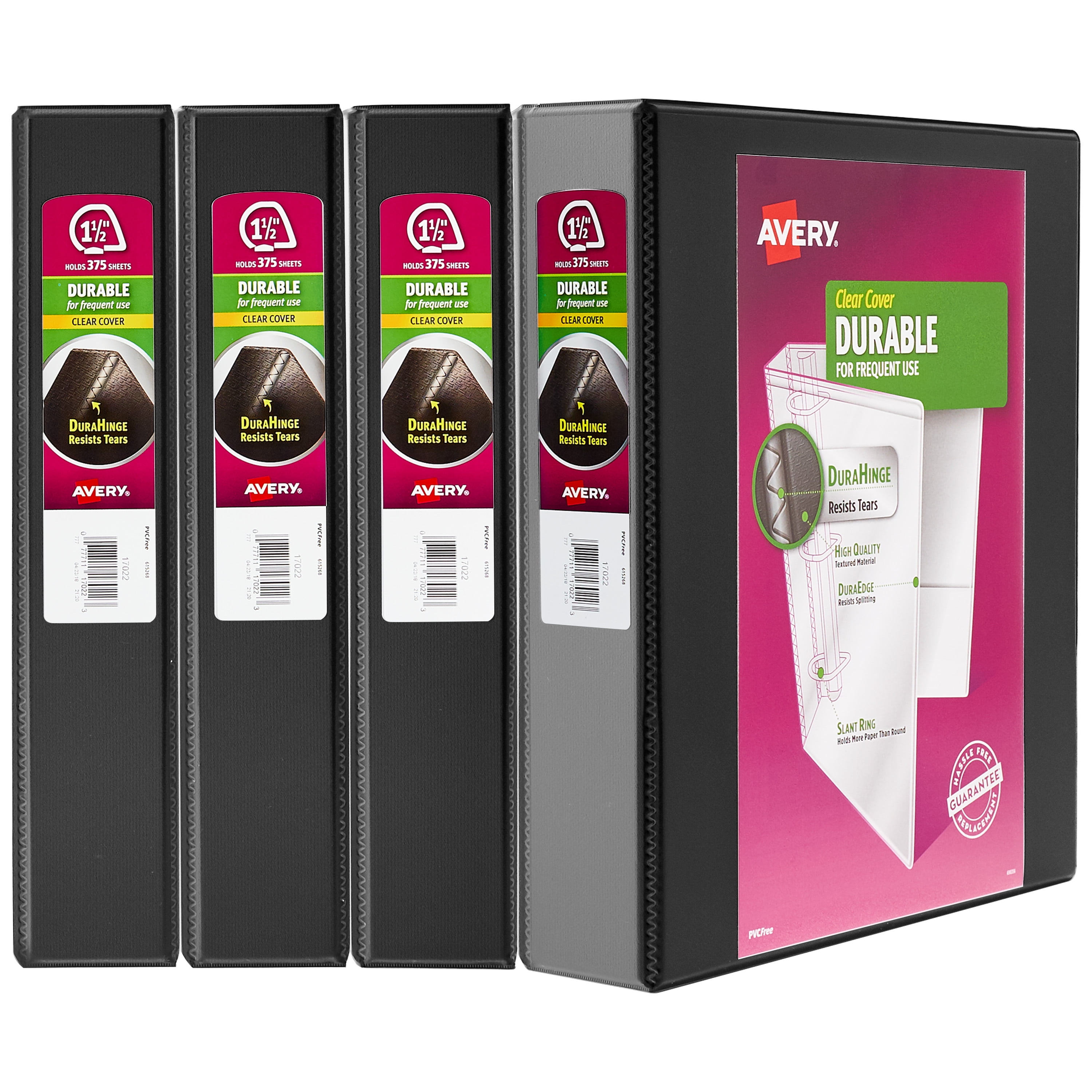 Avery Durable View 3 Ring Binders, 1.5" Slant Rings, 4 Black Binders