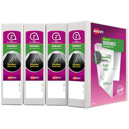 Avery Durable View 3 Ring Binders, 2" Slant Rings, 4 White Binders