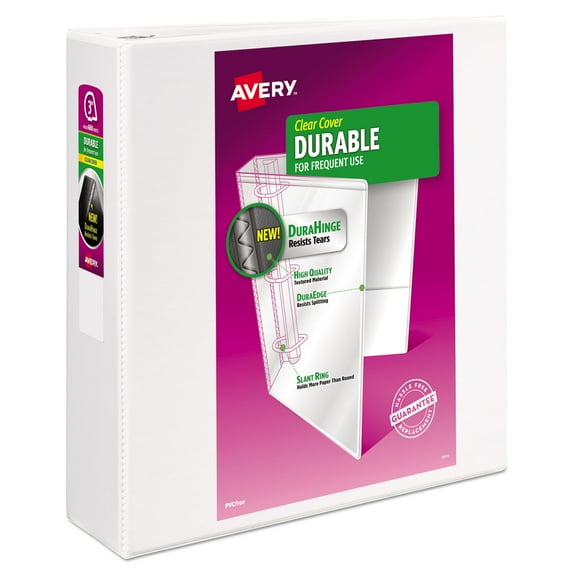 Avery Durable View Binder with Durahinge and 3 Slant Rings, 3" Capacity, 11x8.5, White