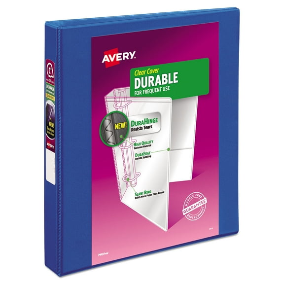 Avery Durable View Binder with Durahinge and Slant Rings, 3 Rings, 1" Capacity, 11" x 8.5", Blue