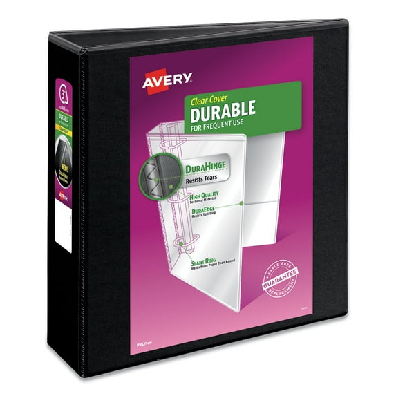 Avery Durable View Binder with Durahinge and Slant Rings, 3 Rings, 3" Capacity, 11" x 8.5", Black