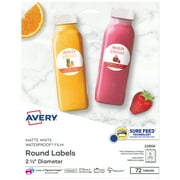 Avery Waterproof Round Labels, 2.5" Diameter, White, 72ct (22856)