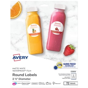 Avery Waterproof Round Labels, 2.5" Diameter, White, 72ct (22856)