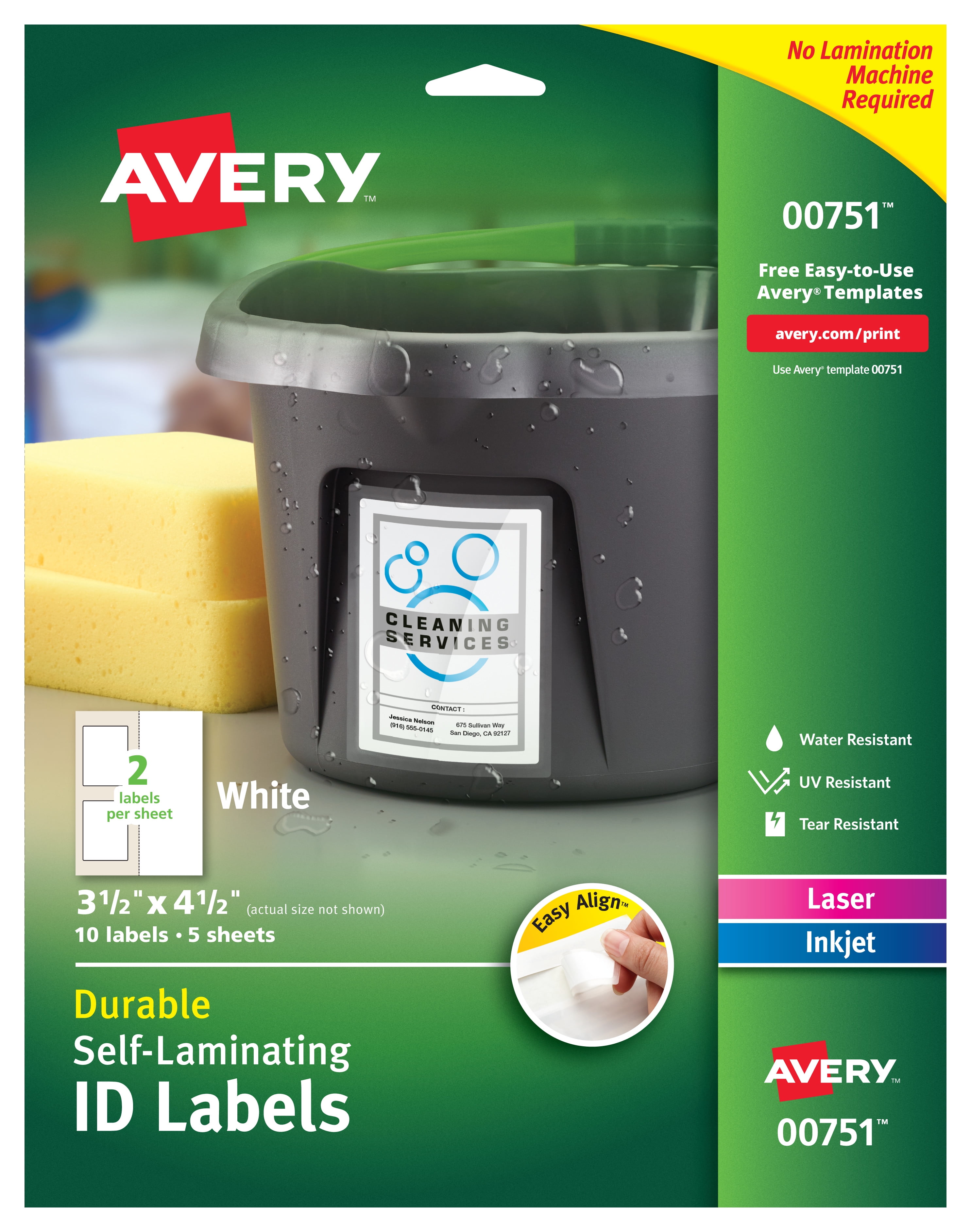 Avery Easy Align SelfLaminating ID Labels, 31/2" x 41/2", 10 Labels