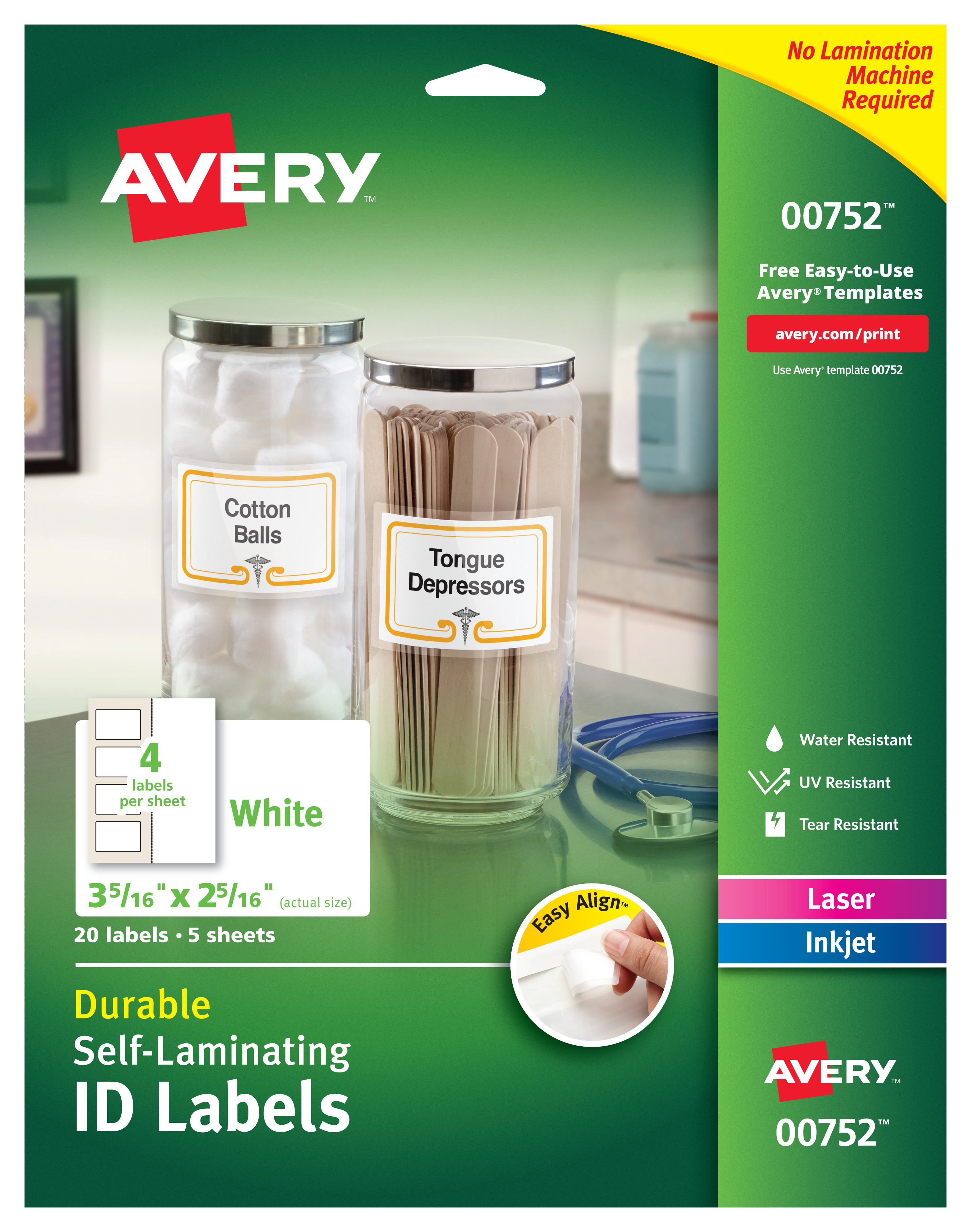Avery Easy Align SelfLaminating ID Labels , Permanent Adhesive, 35/16