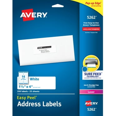 Avery Easy Peel Address Labels, 1-1/3" x 4", 350 Labels (5262)