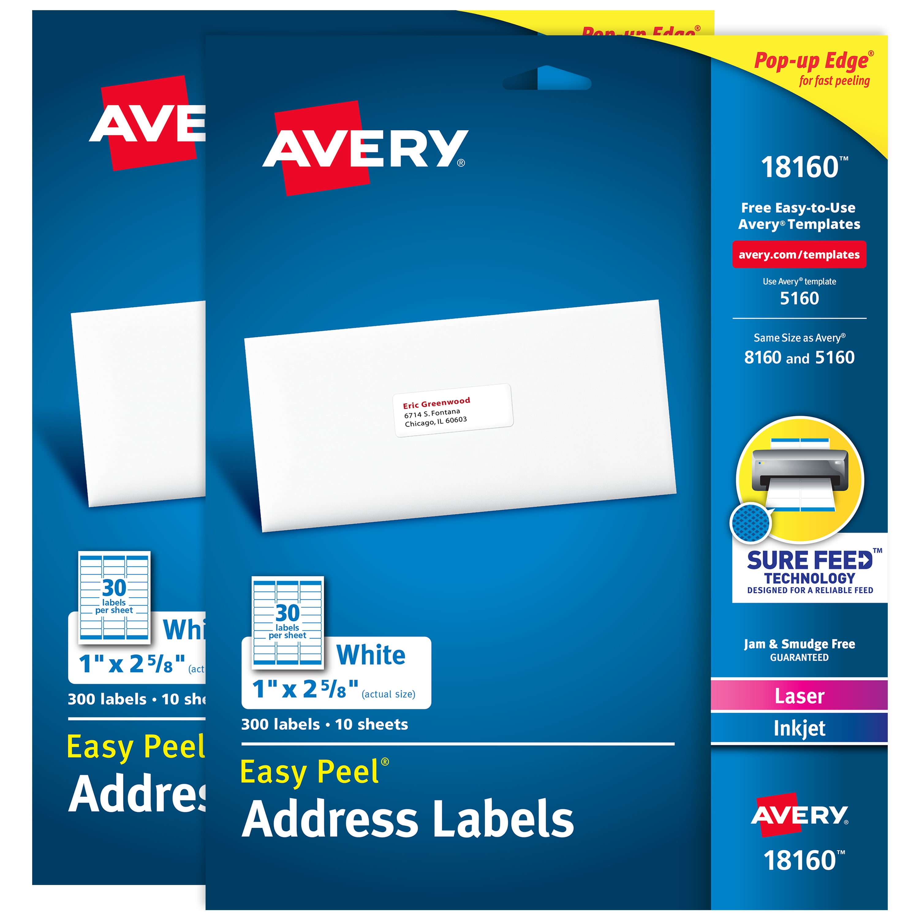Avery Easy Peel Address Labels, 1" x 25/8", (2 Pack of 18160