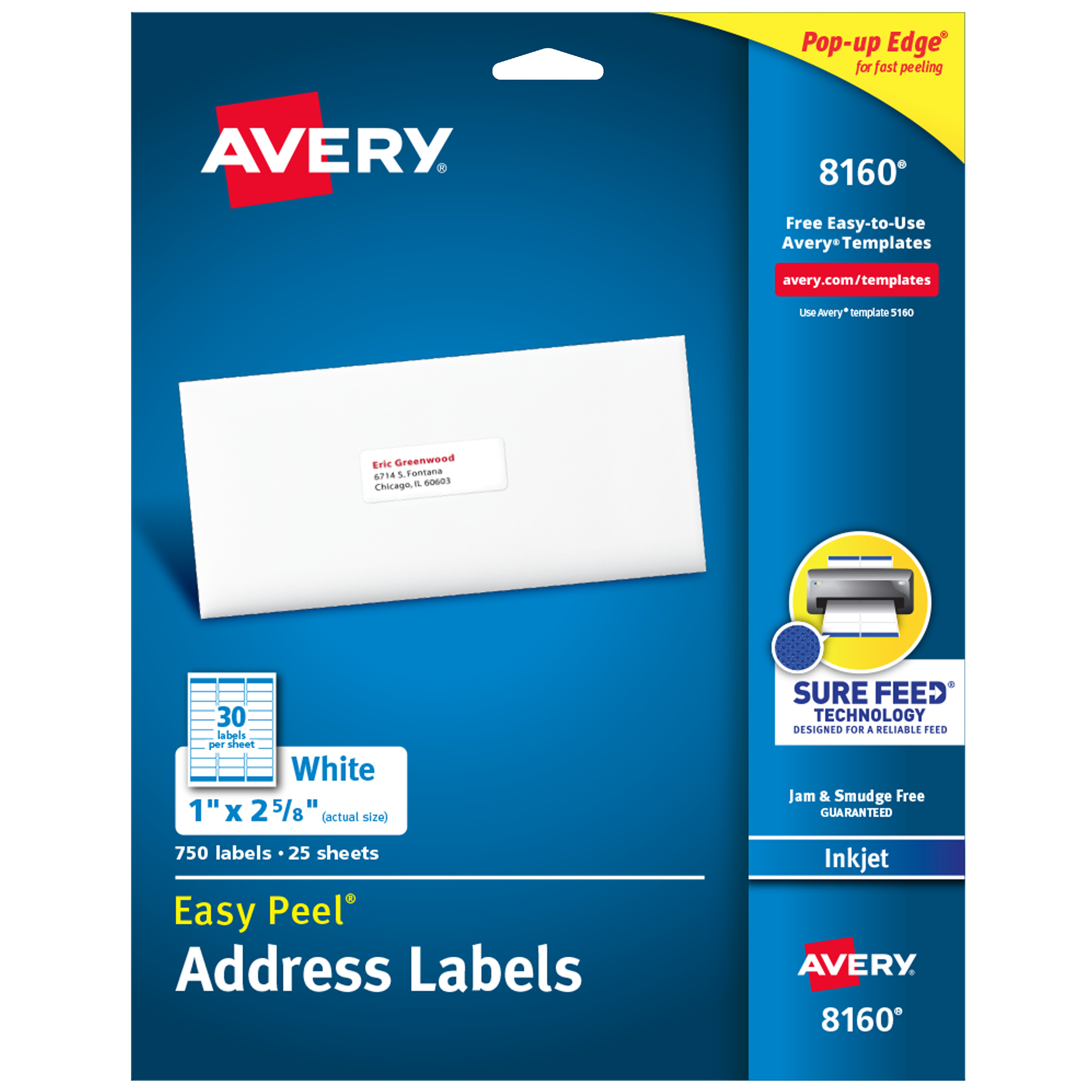 Avery Easy Peel Address Labels, 1" x 2-5/8", 750 Labels (8160) - image 1 of 10
