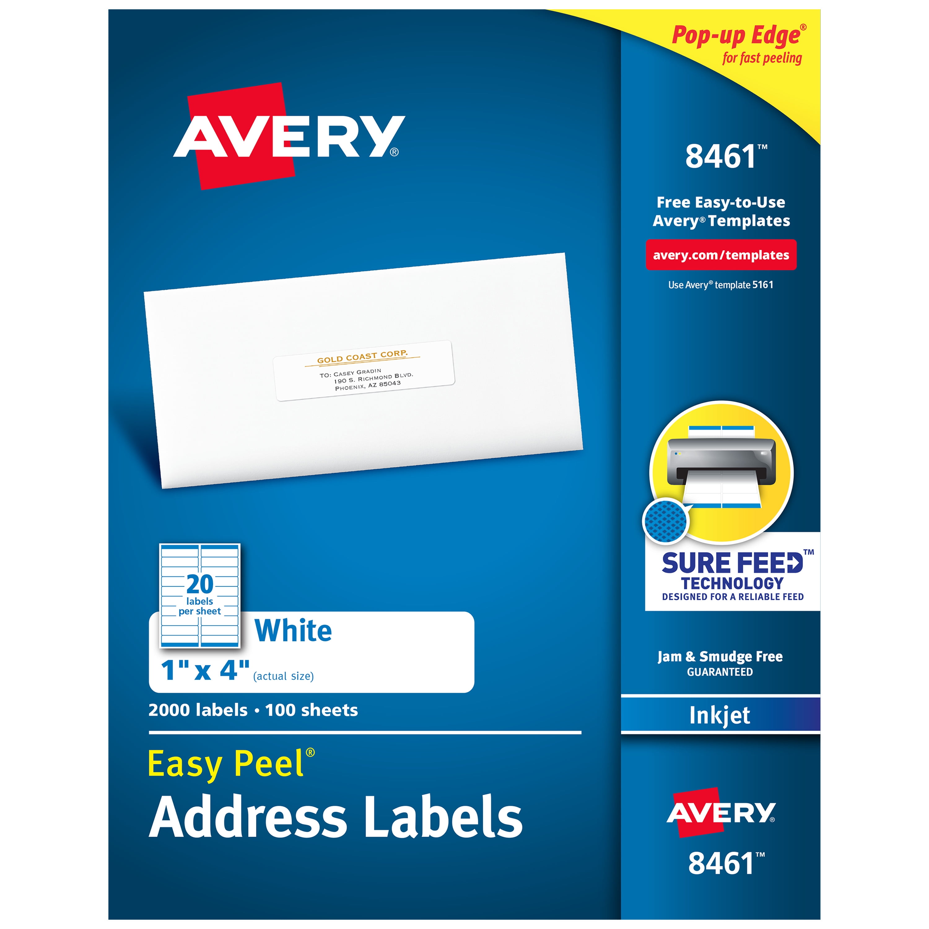 Avery Easy Peel Address Labels, 1" x 4", 2,000 White Labels (8461)